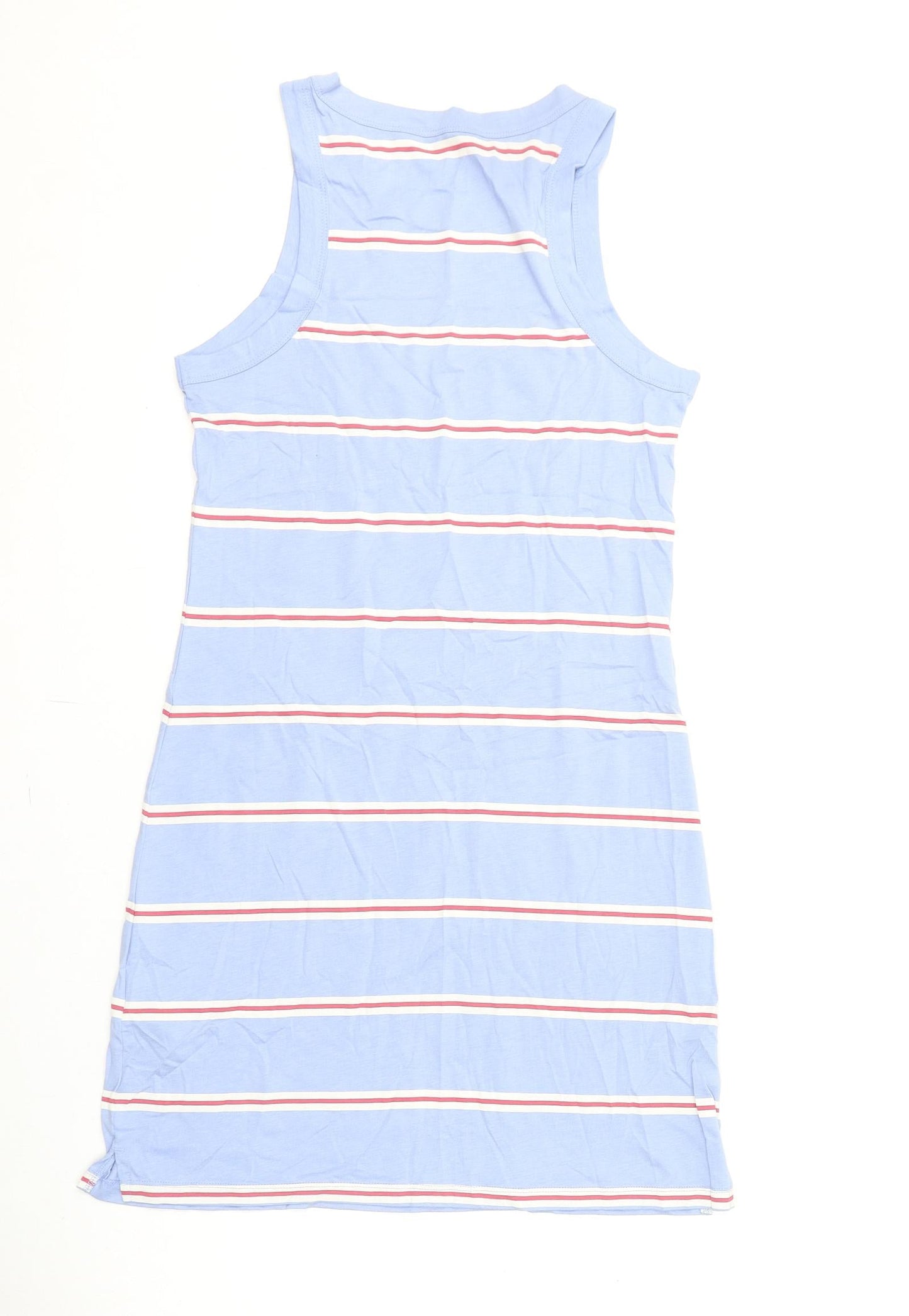 Marks and Spencer Womens Blue Striped Cotton Tank Dress Size S Round Neck Pullover