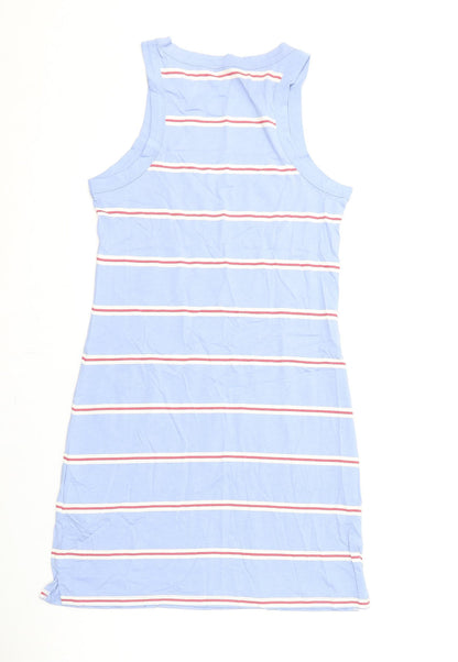 Marks and Spencer Womens Blue Striped Cotton Tank Dress Size S Round Neck Pullover