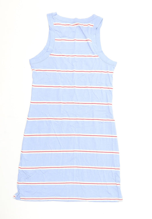 Marks and Spencer Womens Blue Striped Cotton Tank Dress Size S Round Neck Pullover