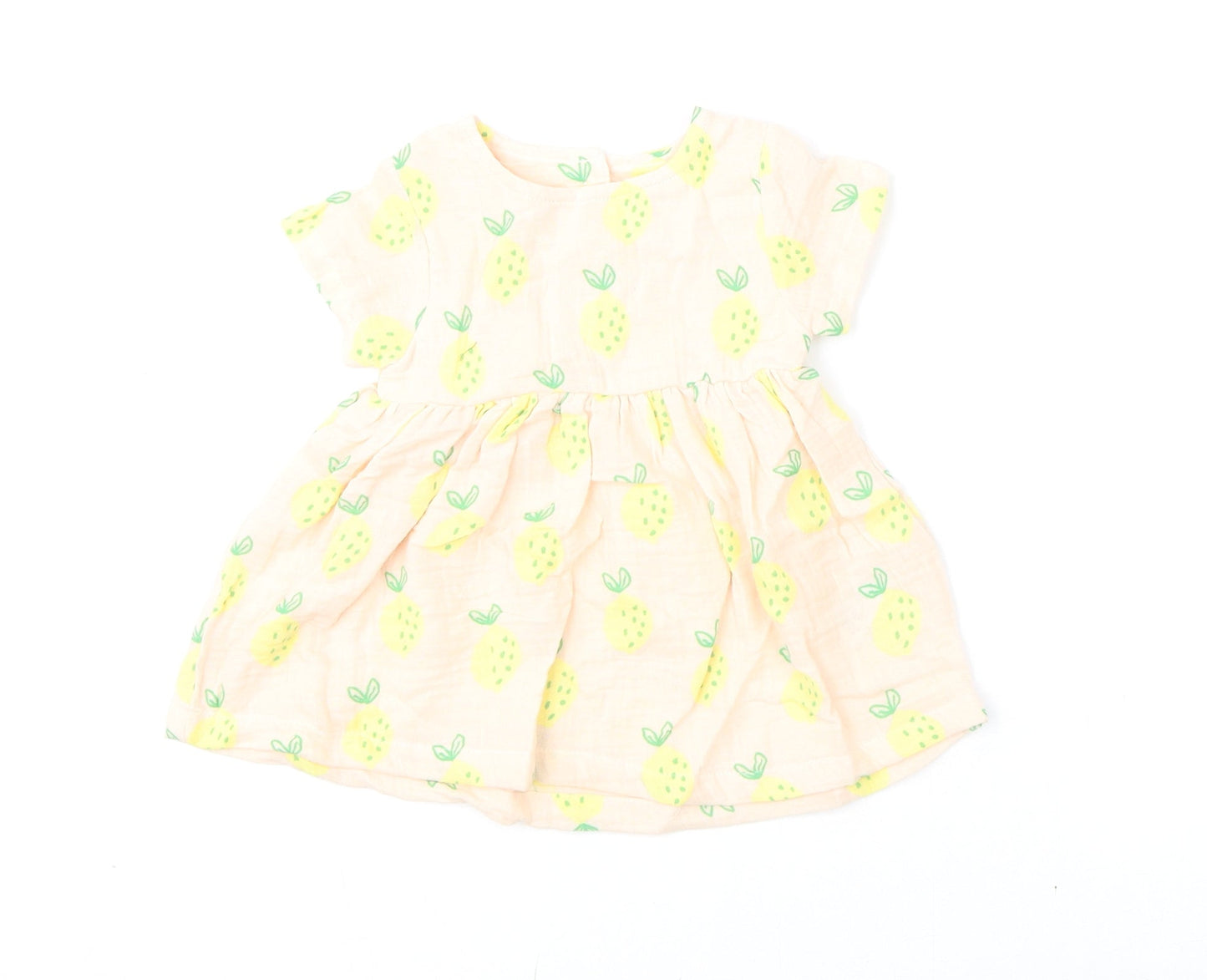 Marks and Spencer Girls Pink Geometric 100% Cotton A-Line Size 3-6 Months Round Neck Button - Lemons