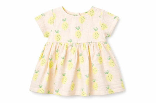 Marks and Spencer Girls Pink Geometric 100% Cotton A-Line Size 3-6 Months Round Neck Button - Lemons
