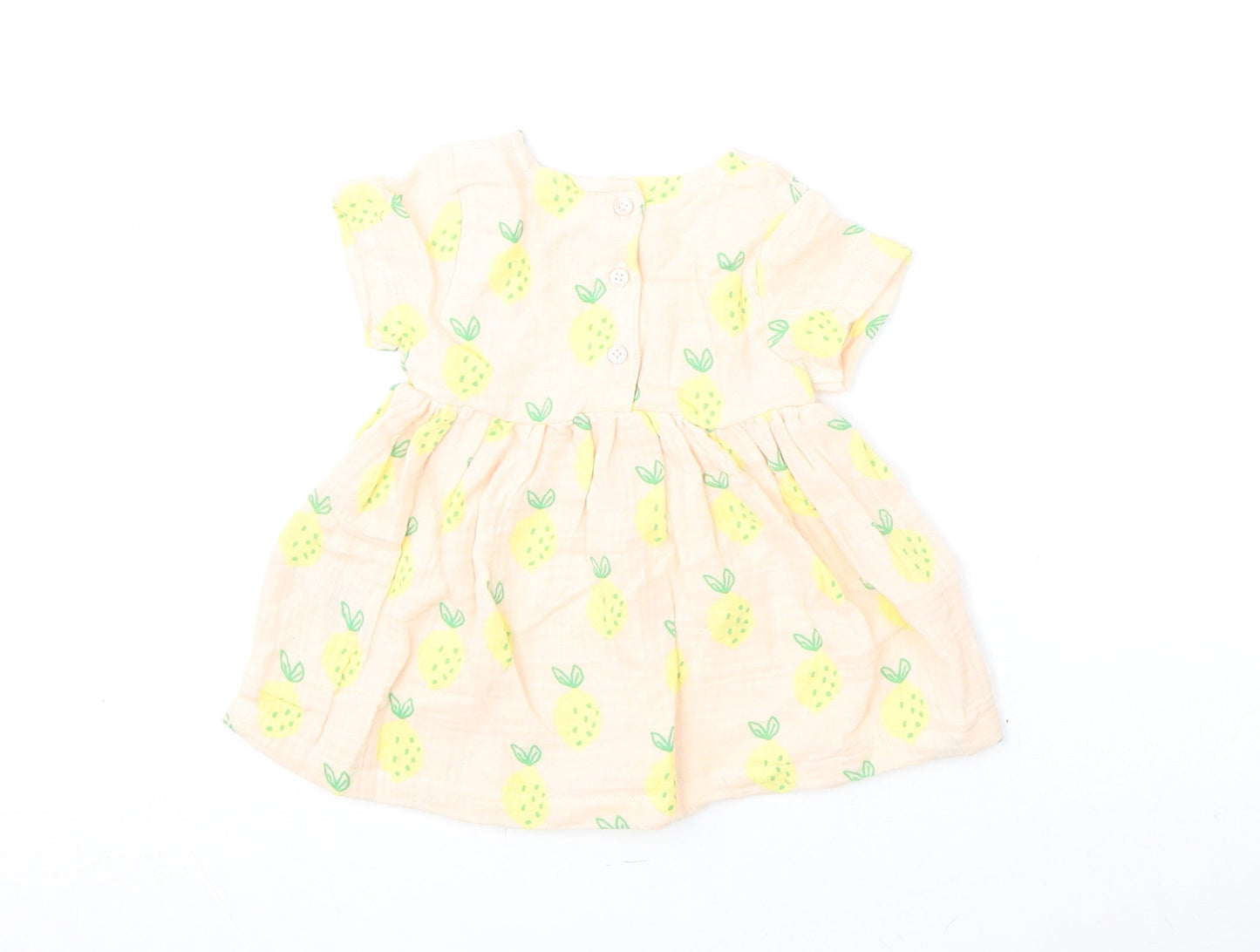 Marks and Spencer Girls Pink Geometric 100% Cotton A-Line Size 3-6 Months Round Neck Button - Lemons