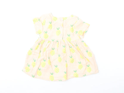 Marks and Spencer Girls Pink Geometric 100% Cotton A-Line Size 3-6 Months Round Neck Button - Lemons