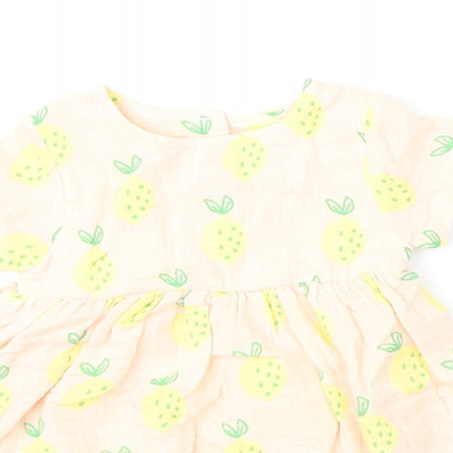 Marks and Spencer Girls Pink Geometric 100% Cotton A-Line Size 3-6 Months Round Neck Button - Lemons