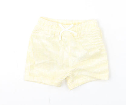 Marks and Spencer Boys Yellow Striped Polyester Cropped Trousers Size 6-9 Months Drawstring - Swim Shorts