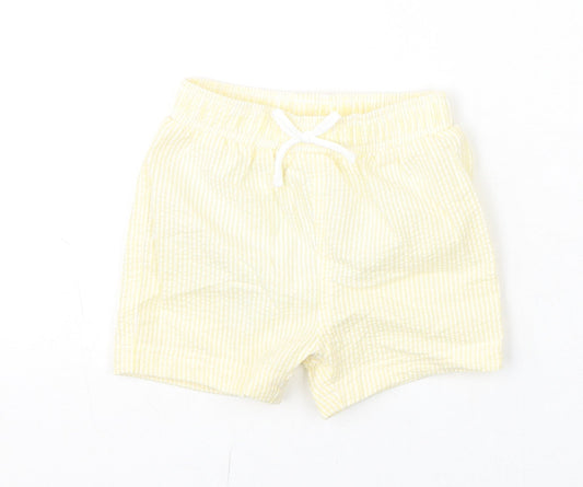 Marks and Spencer Boys Yellow Striped Polyester Cropped Trousers Size 6-9 Months Drawstring - Swim Shorts