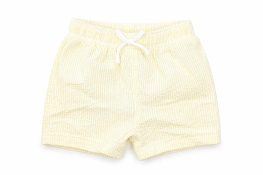 Marks and Spencer Boys Yellow Striped Polyester Cropped Trousers Size 6-9 Months Drawstring - Swim Shorts