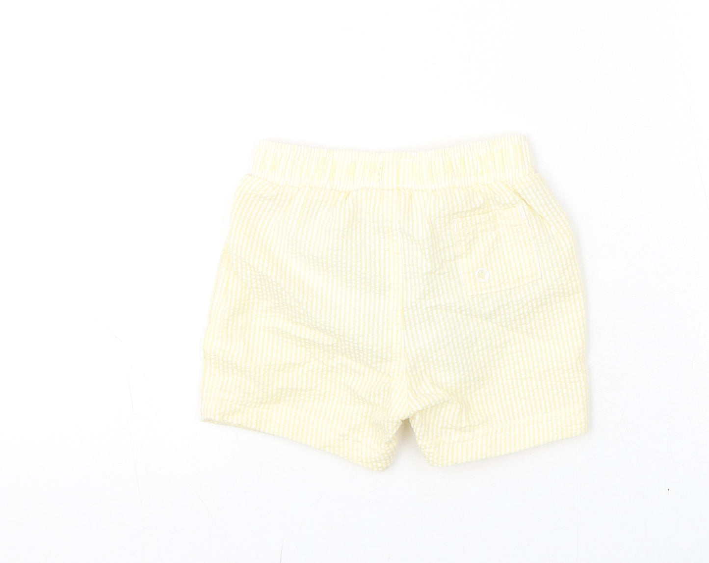 Marks and Spencer Boys Yellow Striped Polyester Cropped Trousers Size 6-9 Months Drawstring - Swim Shorts
