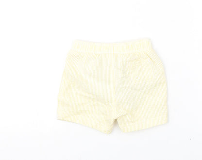 Marks and Spencer Boys Yellow Striped Polyester Cropped Trousers Size 6-9 Months Drawstring - Swim Shorts