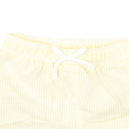 Marks and Spencer Boys Yellow Striped Polyester Cropped Trousers Size 6-9 Months Drawstring - Swim Shorts