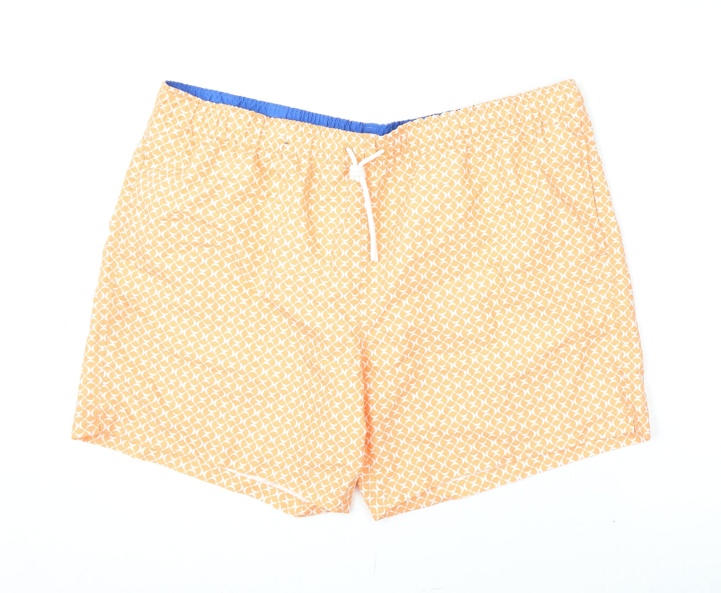 Marks and Spencer Mens Orange Geometric Polyester Bermuda Shorts Size 2XL L6 in Regular Drawstring - Swim Shorts
