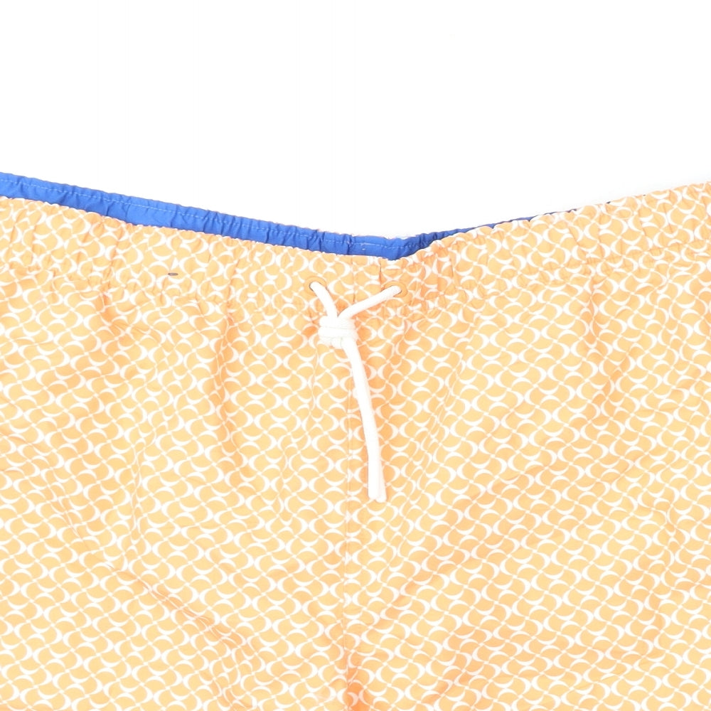 Marks and Spencer Mens Orange Geometric Polyester Bermuda Shorts Size 2XL L6 in Regular Drawstring - Swim Shorts