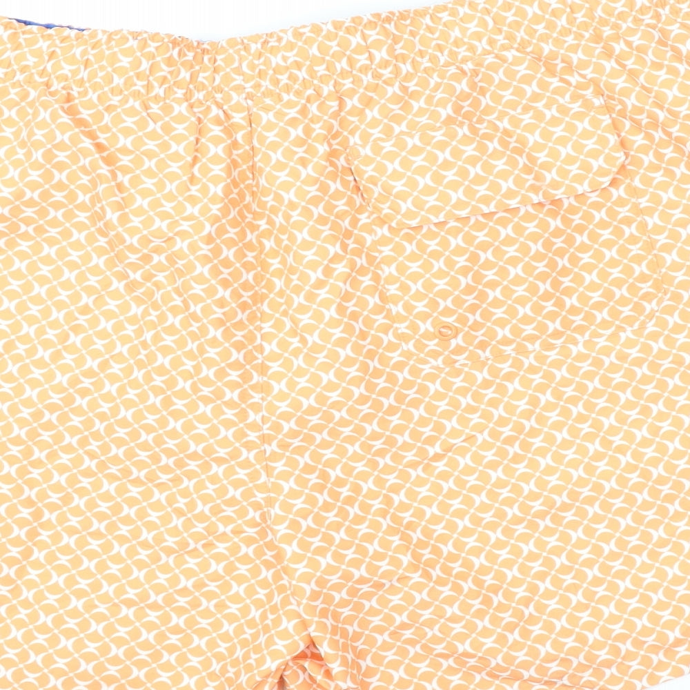 Marks and Spencer Mens Orange Geometric Polyester Bermuda Shorts Size 2XL L6 in Regular Drawstring - Swim Shorts