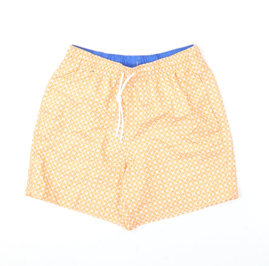 Marks and Spencer Mens Orange Geometric Polyester Bermuda Shorts Size S L6 in Regular Drawstring - Swim Shorts