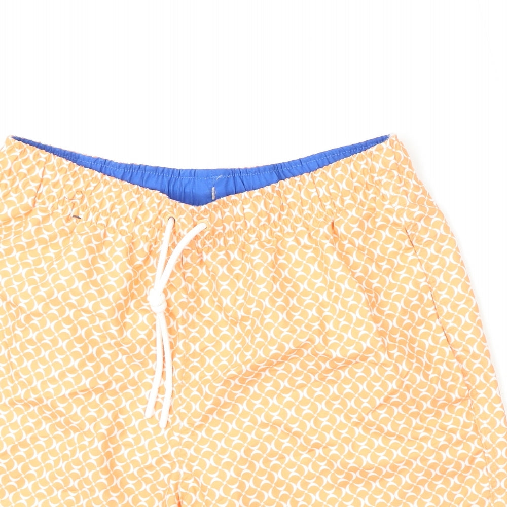Marks and Spencer Mens Orange Geometric Polyester Bermuda Shorts Size S L6 in Regular Drawstring - Swim Shorts
