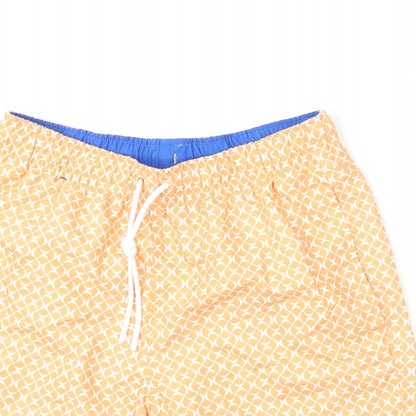 Marks and Spencer Mens Orange Geometric Polyester Bermuda Shorts Size S L6 in Regular Drawstring - Swim Shorts