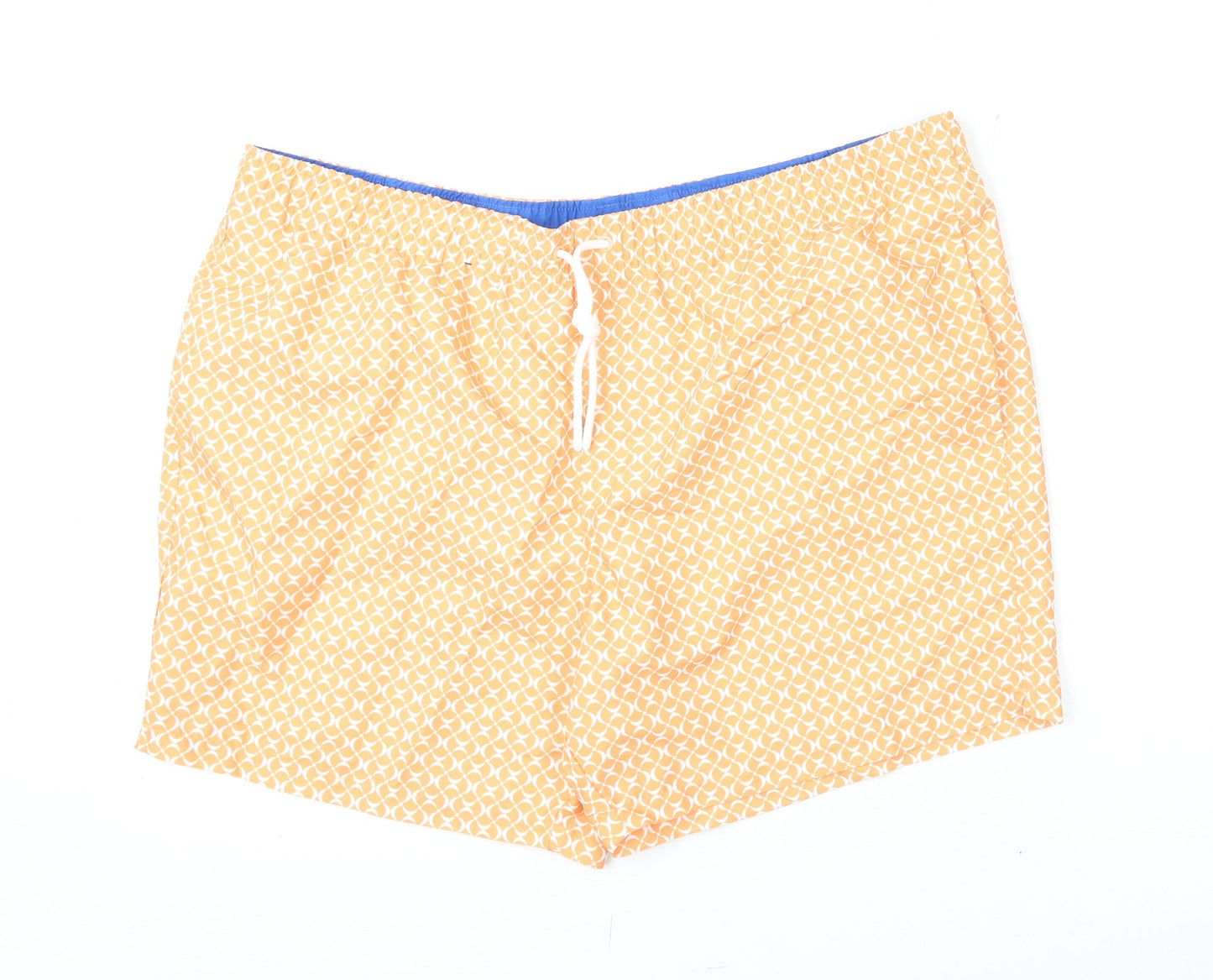 Marks and Spencer Mens Orange Geometric Polyester Bermuda Shorts Size 2XL L6 in Regular Drawstring - Swim Shorts