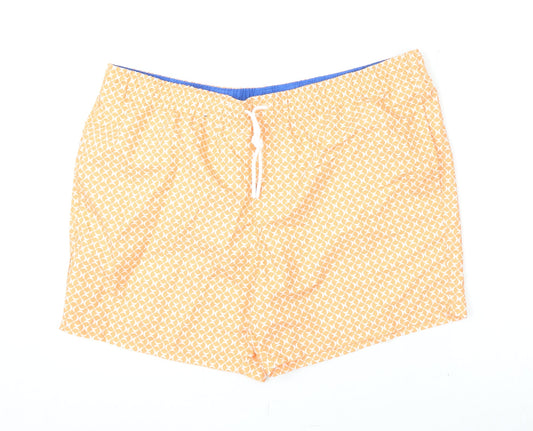 Marks and Spencer Mens Orange Geometric Polyester Bermuda Shorts Size 2XL L6 in Regular Drawstring - Swim Shorts
