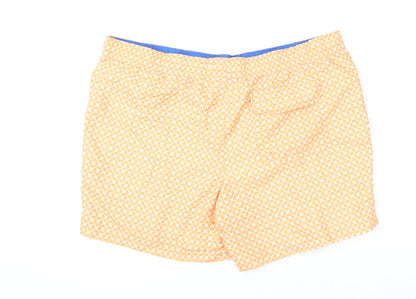 Marks and Spencer Mens Orange Geometric Polyester Bermuda Shorts Size 2XL L6 in Regular Drawstring - Swim Shorts