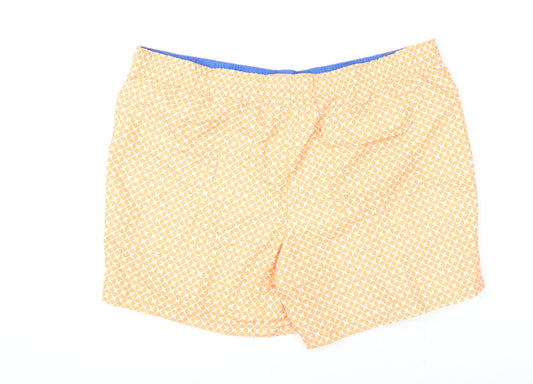 Marks and Spencer Mens Orange Geometric Polyester Bermuda Shorts Size 2XL L6 in Regular Drawstring - Swim Shorts