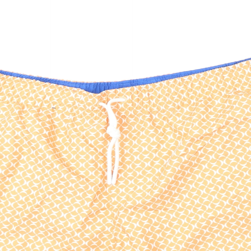 Marks and Spencer Mens Orange Geometric Polyester Bermuda Shorts Size 2XL L6 in Regular Drawstring - Swim Shorts