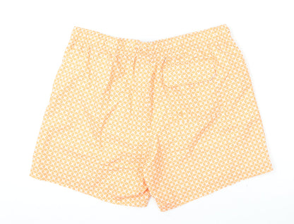Marks and Spencer Mens Orange Geometric Polyester Bermuda Shorts Size L L6 in Regular Drawstring - Swim Shorts