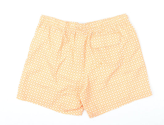 Marks and Spencer Mens Orange Geometric Polyester Bermuda Shorts Size L L6 in Regular Drawstring - Swim Shorts