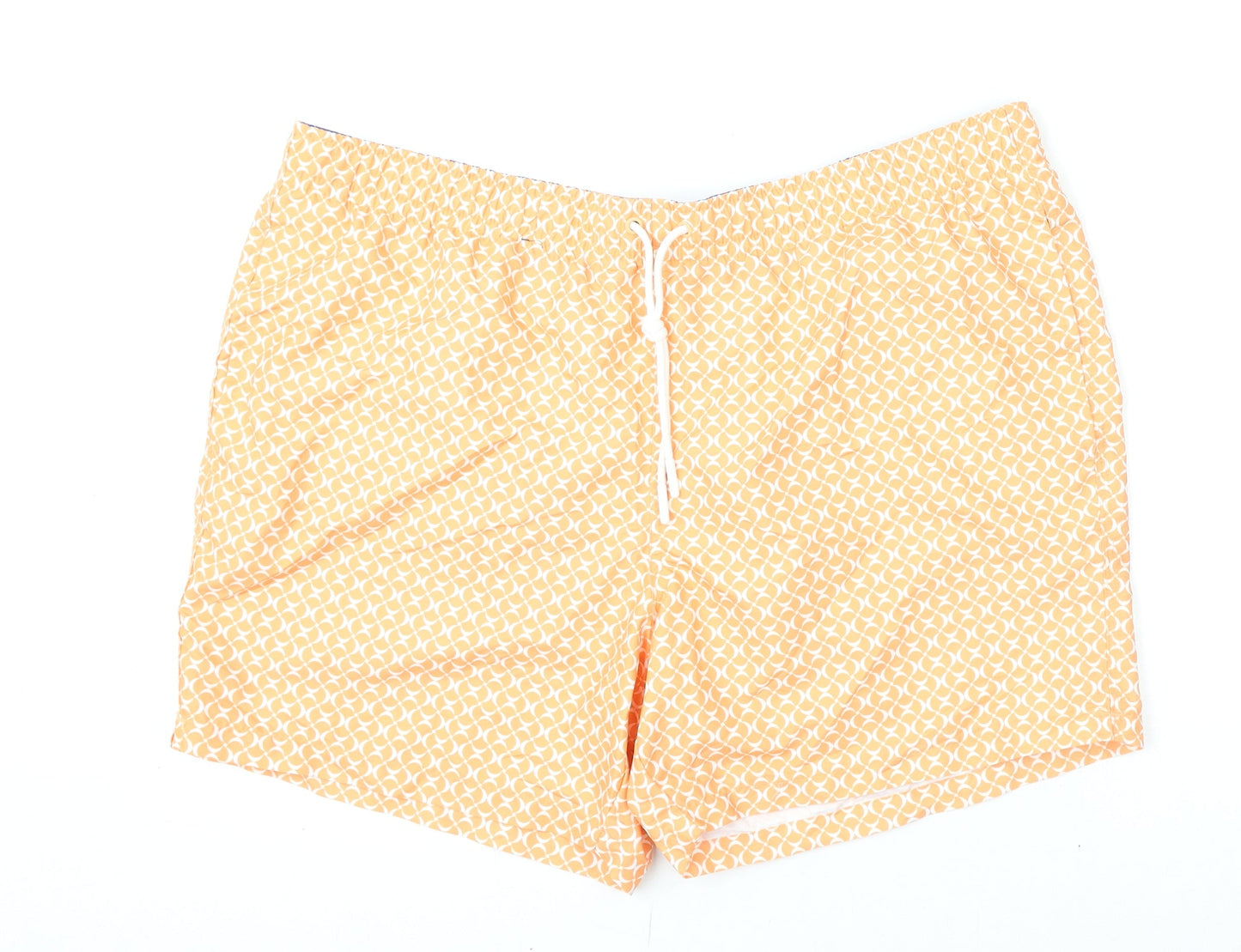 Marks and Spencer Mens Orange Geometric Polyester Bermuda Shorts Size 2XL L6 in Regular Drawstring - Swim Shorts
