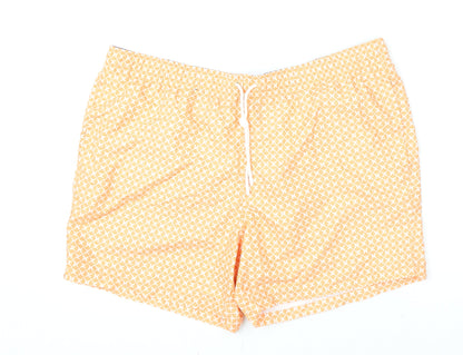 Marks and Spencer Mens Orange Geometric Polyester Bermuda Shorts Size 2XL L6 in Regular Drawstring - Swim Shorts