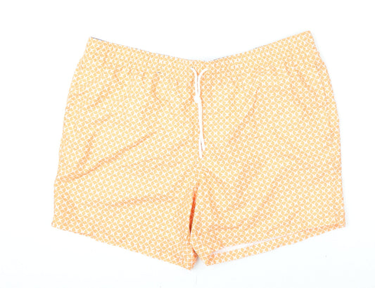 Marks and Spencer Mens Orange Geometric Polyester Bermuda Shorts Size 2XL L6 in Regular Drawstring - Swim Shorts