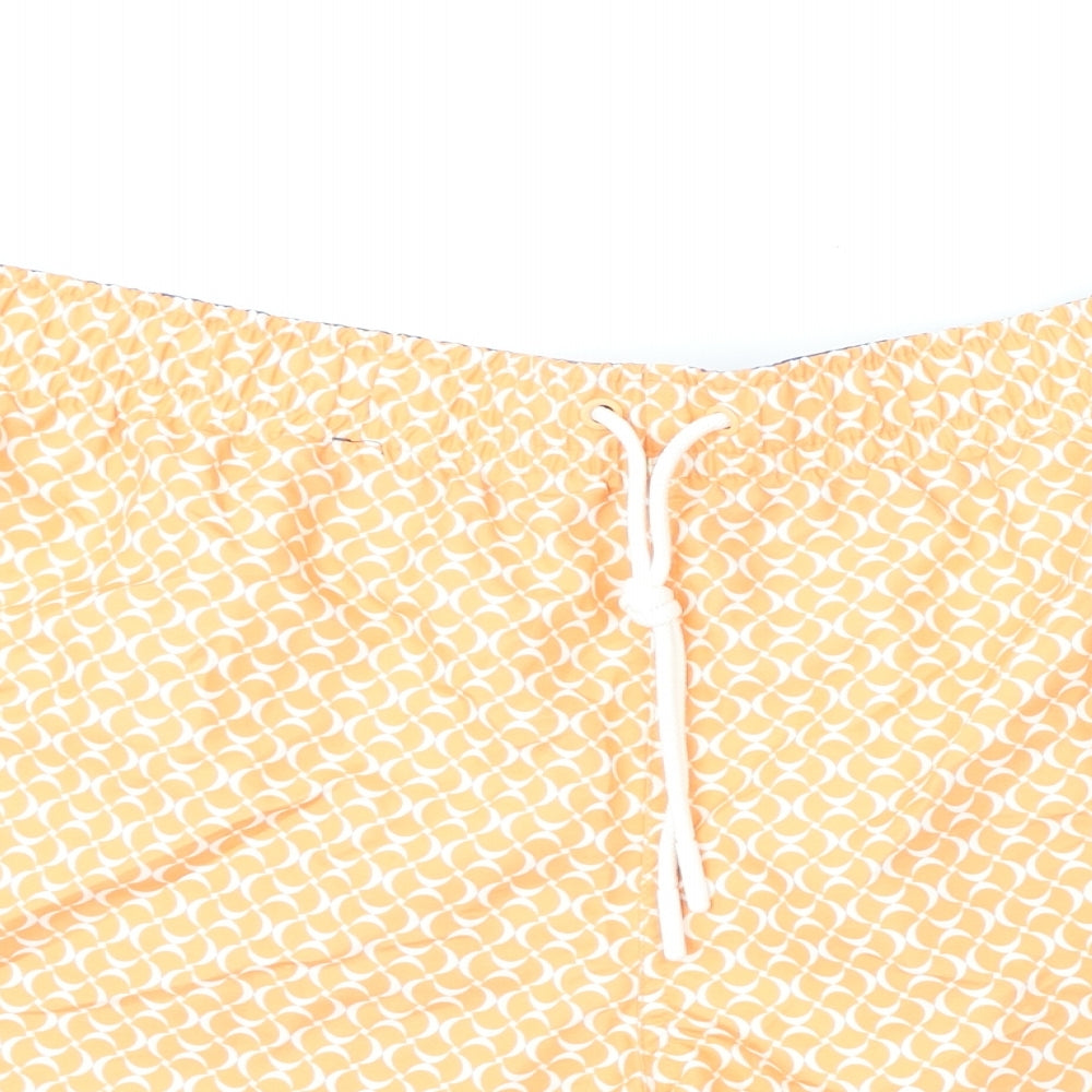 Marks and Spencer Mens Orange Geometric Polyester Bermuda Shorts Size 2XL L6 in Regular Drawstring - Swim Shorts