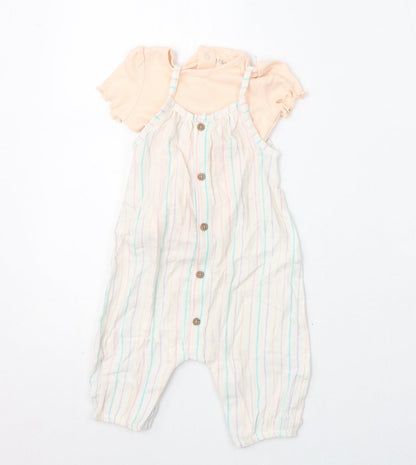 Marks and Spencer Girls Multicoloured Striped Viscose Romper Outfit/Set Size 3-6 Months Snap