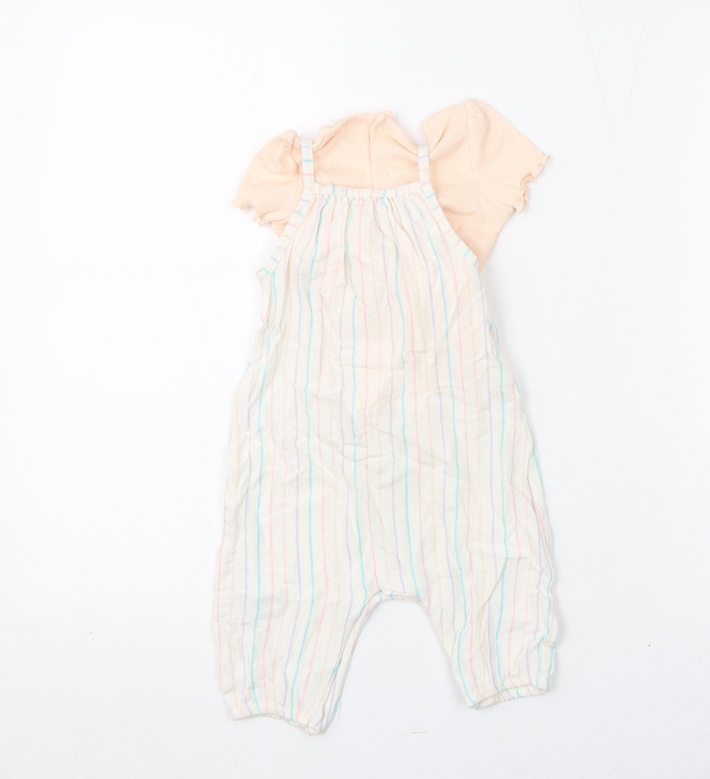 Marks and Spencer Girls Multicoloured Striped Viscose Romper Outfit/Set Size 3-6 Months Snap