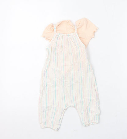 Marks and Spencer Girls Multicoloured Striped Viscose Romper Outfit/Set Size 3-6 Months Snap