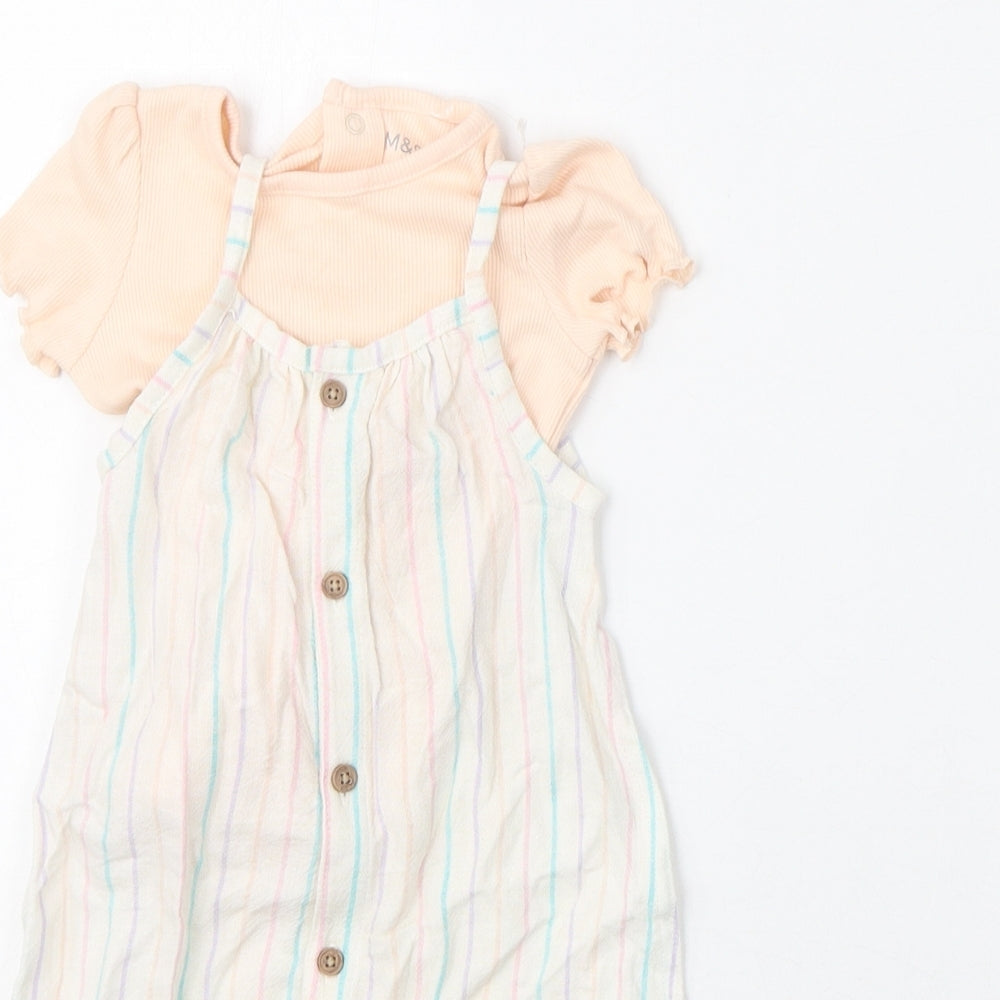 Marks and Spencer Girls Multicoloured Striped Viscose Romper Outfit/Set Size 3-6 Months Snap