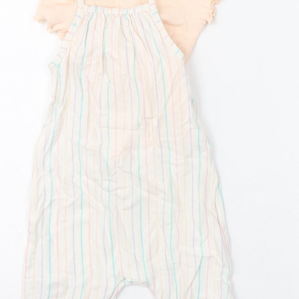 Marks and Spencer Girls Multicoloured Striped Viscose Romper Outfit/Set Size 3-6 Months Snap
