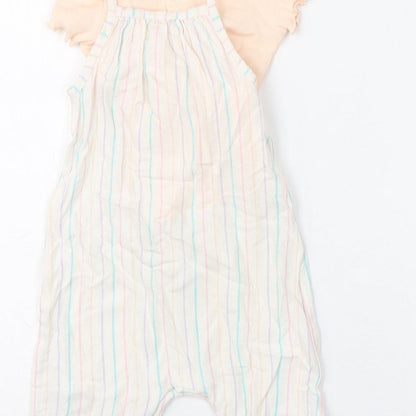 Marks and Spencer Girls Multicoloured Striped Viscose Romper Outfit/Set Size 3-6 Months Snap