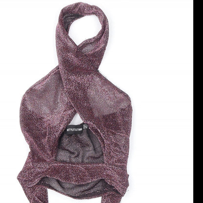 Womens UK Size 4 PRETTYLITTLETHING Purple Cropped T-Shirt