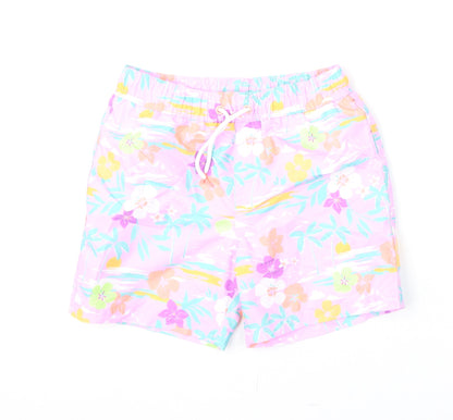 Marks and Spencer Boys Multicoloured Floral Polyester Bermuda Shorts Size 7-8 Years Regular Drawstring - Swim Shorts