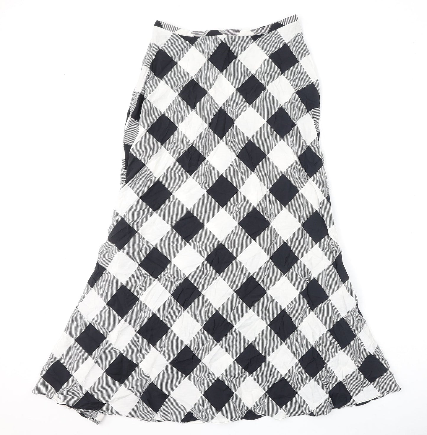 Marks and Spencer Womens Black Check Viscose Flare Skirt Size 10 Zip