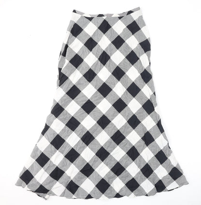 Marks and Spencer Womens Black Check Viscose Flare Skirt Size 10 Zip