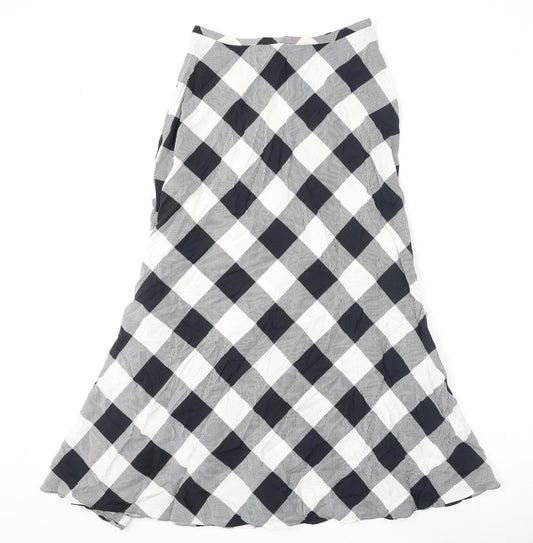 Marks and Spencer Womens Black Check Viscose Flare Skirt Size 10 Zip