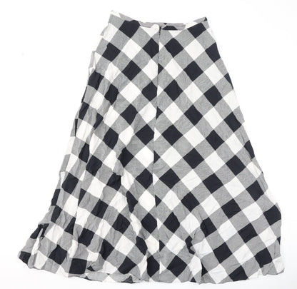 Marks and Spencer Womens Black Check Viscose Flare Skirt Size 10 Zip