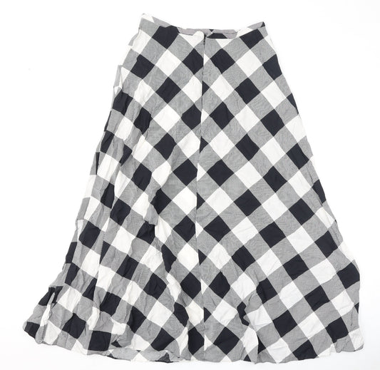 Marks and Spencer Womens Black Check Viscose Flare Skirt Size 10 Zip