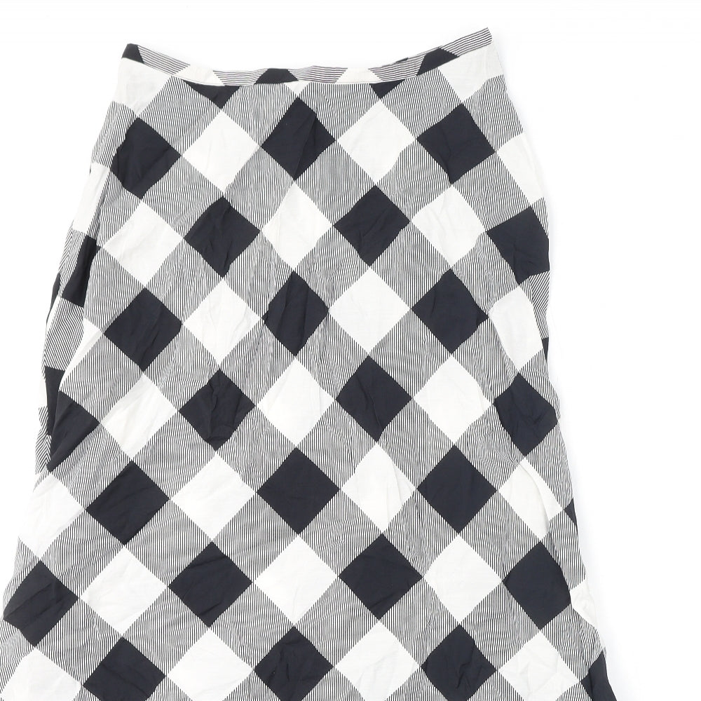 Marks and Spencer Womens Black Check Viscose Flare Skirt Size 10 Zip