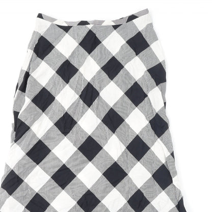 Marks and Spencer Womens Black Check Viscose Flare Skirt Size 10 Zip