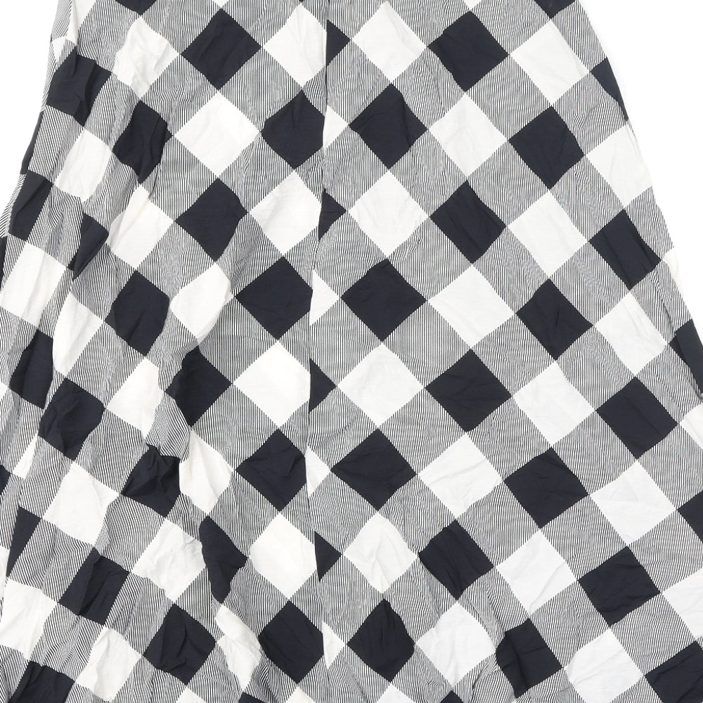 Marks and Spencer Womens Black Check Viscose Flare Skirt Size 10 Zip