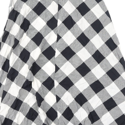 Marks and Spencer Womens Black Check Viscose Flare Skirt Size 10 Zip