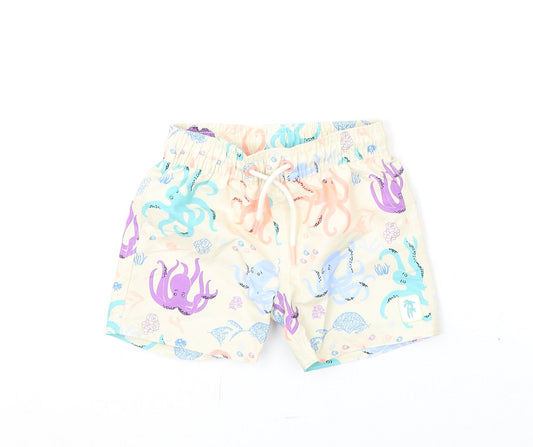 Marks and Spencer Boys Beige Geometric Polyester Cropped Trousers Size 9-12 Months Drawstring - Octopus, Swim Shorts