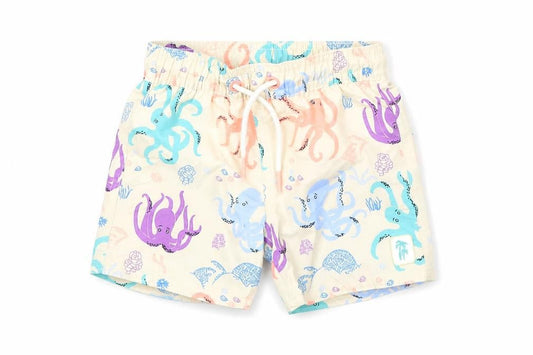 Marks and Spencer Boys Beige Geometric Polyester Cropped Trousers Size 9-12 Months Drawstring - Octopus, Swim Shorts